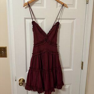Windsor Ruffle Ride Burgundy Skater Mini Dress | Fit & Flare | Medium